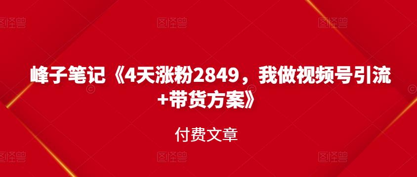 峰子笔记《4天涨粉2849，我做视频号引流+带货方案》付费文章-小白网创资源网