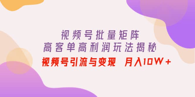 视频号批量矩阵的高客单高利润玩法揭秘-小白网创资源网