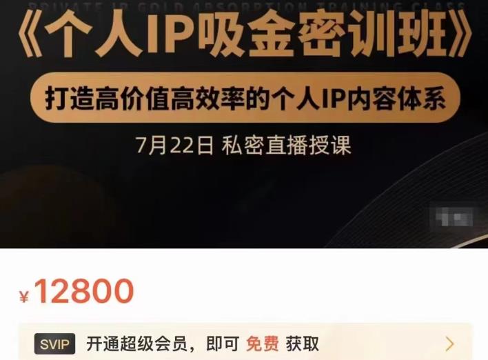 个人IP吸金密训班，打造高价值高效率的个人IP内容体系（价值12800元）-小白网创资源网