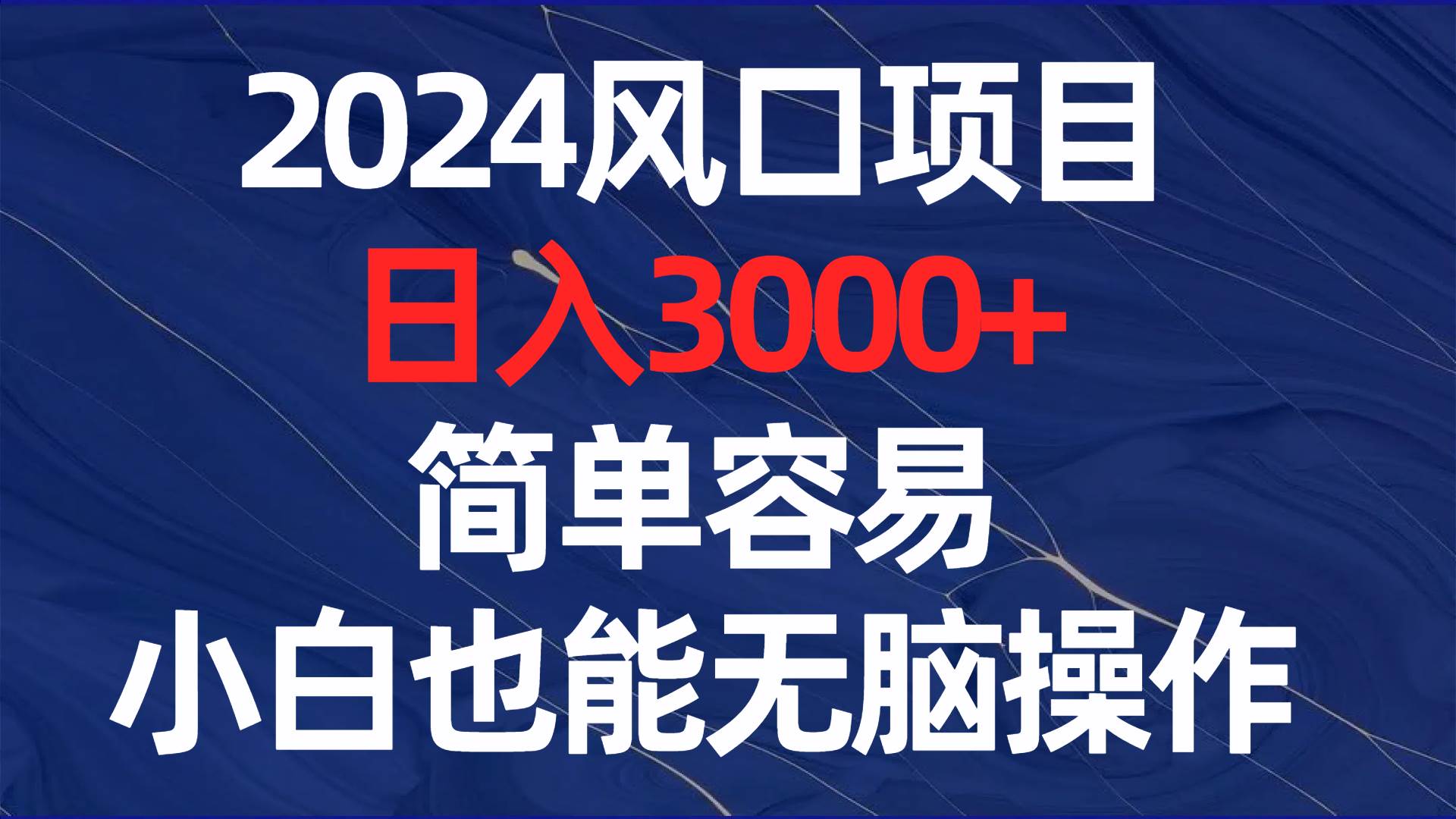 2024风口项目，一天3000+，简单容易，小白也能无脑操作-小白网创资源网