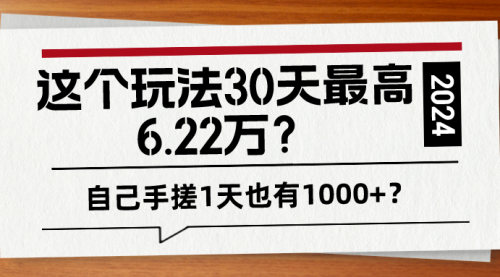 这个玩法30天最高6.22万？自己手搓1天也有1000+？-小白网创资源网