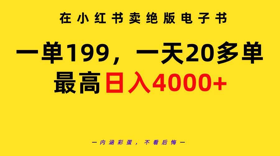 在小红书卖绝版电子书，一单199 一天最多搞20多单，教程+资料-小白网创资源网