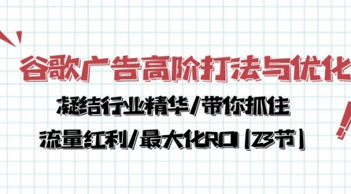 谷歌广告高阶打法与优化，凝结行业精华/带你抓住流量红利/最大化ROI(23节)-小白网创资源网