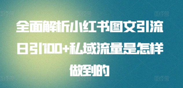 全面解析小红书图文引流日引100私域流量是怎样做到的-小白网创资源网