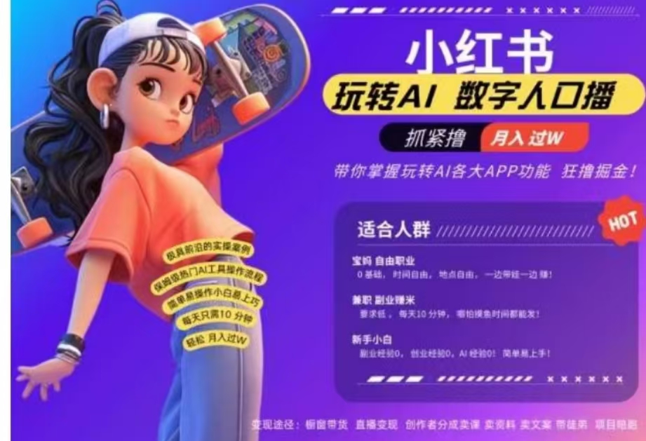 小红书数字人起号，AI改写文案，流量火爆破W轻松拿捏，再也不用费劲录口播-小白网创资源网