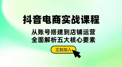 抖音 电商实战课程：从账号搭建到店铺运营，全面解析五大核心要素-小白网创资源网