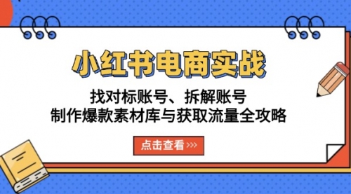 小红书电商实战：找对标账号、拆解账号、制作爆款素材库与获取流量全攻略-小白网创资源网