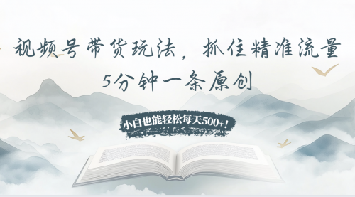 视频号带货玩法，抓住精准流量，5分钟一条原创-小白网创资源网