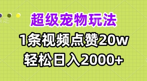 超级宠物视频玩法，1条视频点赞20w，轻松日入2000+-小白网创资源网
