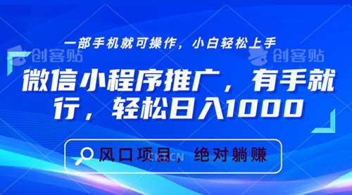 微信小程序推广，有手就行，轻松日入1000+-小白网创资源网